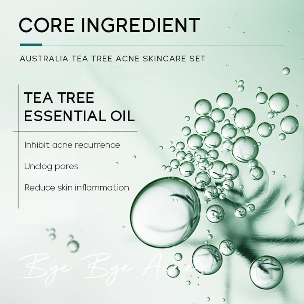 LAIKOU D’Arbre À Thé Ensemble De Soins De La Peau, 5Pcs Routine Skincare Visage anti Imperfections, Avce Nettoyant, Toner, Essence, Gel, Crème, Coffret Cadeau Soins Du Visage Pour Adolescentes Femmes