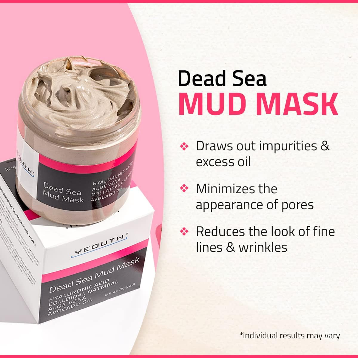 YEOUTH Mer Morte Masque Visage Femme Avec Acide Hyaluronique, Aloe Vera Et Huile Avocat, Face Mask Revitalisants Pour Peau Apparence plus Lisse 240Ml