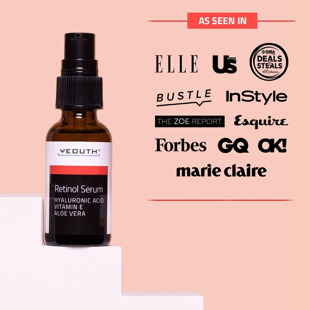 YEOUTH Retinol Serum Visage Avec Acide Hyaluronique, Vitamine E Et Aloe Vera, Hydratant Sérum Visage Nuit Adapté À Tous Les Types De Peau 30Ml