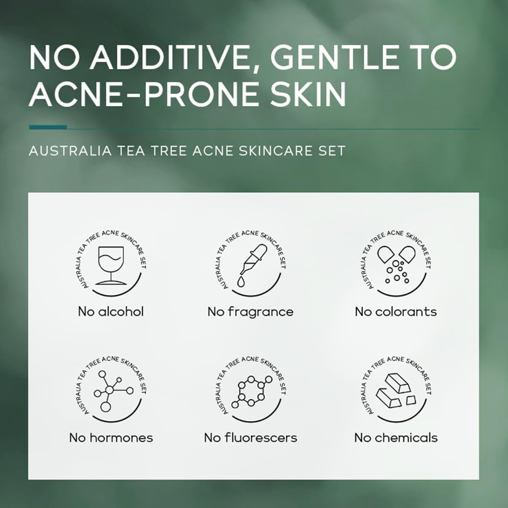 LAIKOU D’Arbre À Thé Ensemble De Soins De La Peau, 5Pcs Routine Skincare Visage anti Imperfections, Avce Nettoyant, Toner, Essence, Gel, Crème, Coffret Cadeau Soins Du Visage Pour Adolescentes Femmes