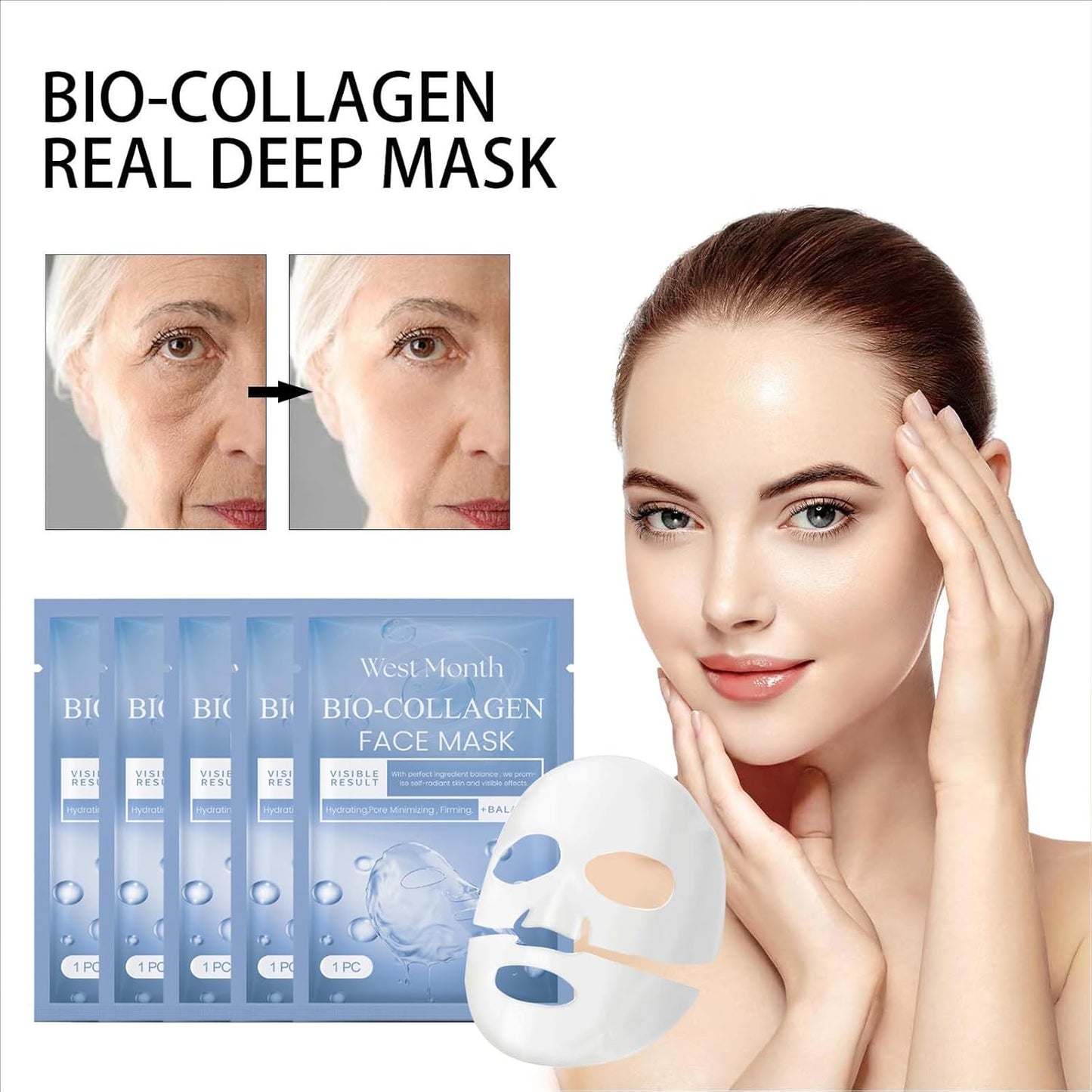 Bio-Collagen Real Deep Mask, Bio Collagen Mask Coreen,Masque Collagene Visage Korean,Masque Coréen Bio Collagene,Bio Mask Collagen,Masque Visage Coreen, Masque Bio Collagene Visage (8PC)