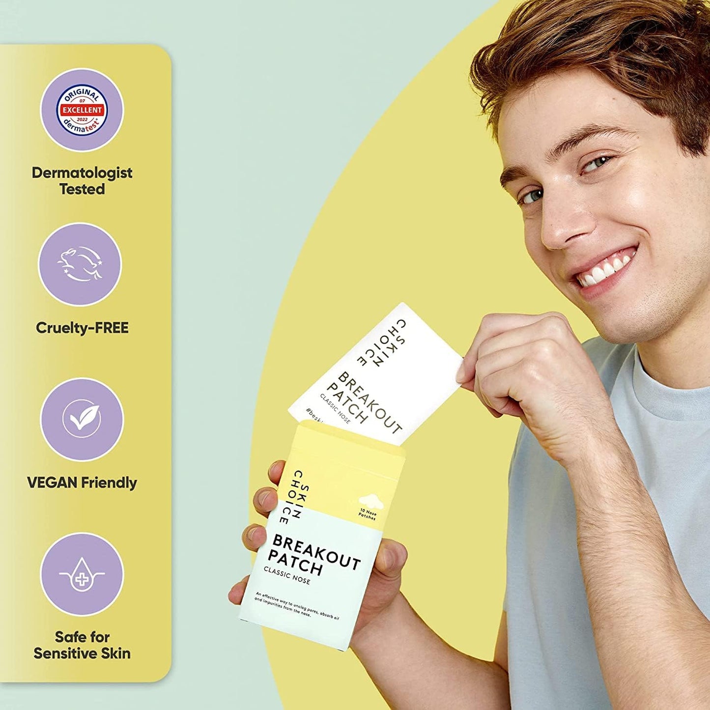 SKIN CHOICE Nose Pore Strips - Patch Nasal Hydrocolloïde Pour Déboucher Et Rétrécir Les Pores, Éliminer Les Impuretés, L'Acné Et Les Boutons, Prévenir Les Points Noirs Végétalien (10 Unité)