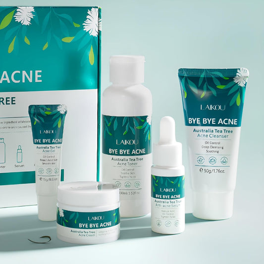 LAIKOU D’Arbre À Thé Ensemble De Soins De La Peau, 5Pcs Routine Skincare Visage anti Imperfections, Avce Nettoyant, Toner, Essence, Gel, Crème, Coffret Cadeau Soins Du Visage Pour Adolescentes Femmes