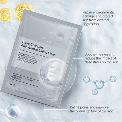 Masque Collagene Visage Korean, Masque Coréen Ftant Anti-Rides Au Collagène Profond Pour Visage, Masque Profond Au Bio-Collagène Réel Visage Coreen, Masque Hydratant Visage Pour Les Peaux (5PC)