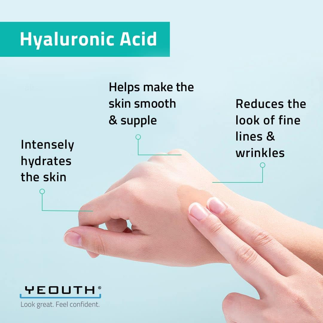 YEOUTH Acide Hyaluronique Serum Visage 99%, Professional Hydratation Soins Pour Le Visage Peau Sensible, Skincare Sans Paraben 30Ml
