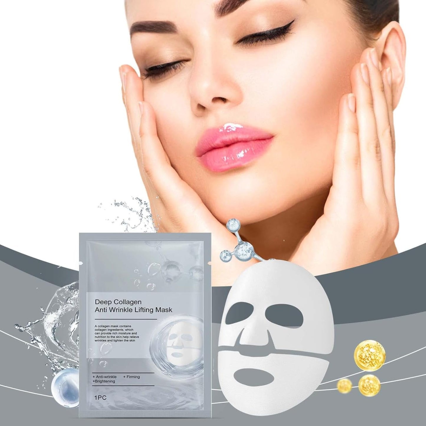 Masque Collagene Visage Korean, Masque Coréen Ftant Anti-Rides Au Collagène Profond Pour Visage, Masque Profond Au Bio-Collagène Réel Visage Coreen, Masque Hydratant Visage Pour Les Peaux (5PC)