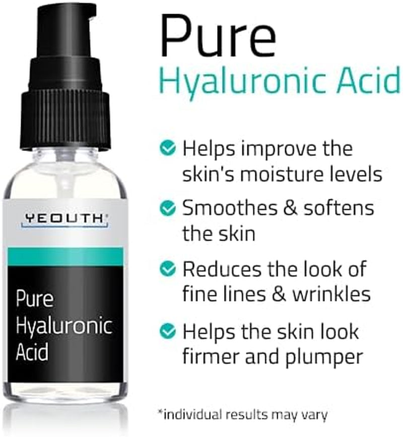 YEOUTH Acide Hyaluronique Serum Visage 99%, Professional Hydratation Soins Pour Le Visage Peau Sensible, Skincare Sans Paraben 30Ml