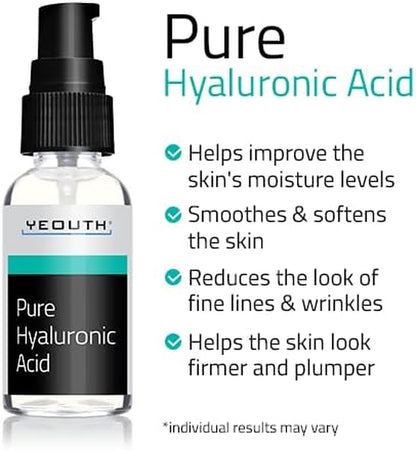 YEOUTH Acide Hyaluronique Serum Visage 99%, Professional Hydratation Soins Pour Le Visage Peau Sensible, Skincare Sans Paraben 30Ml