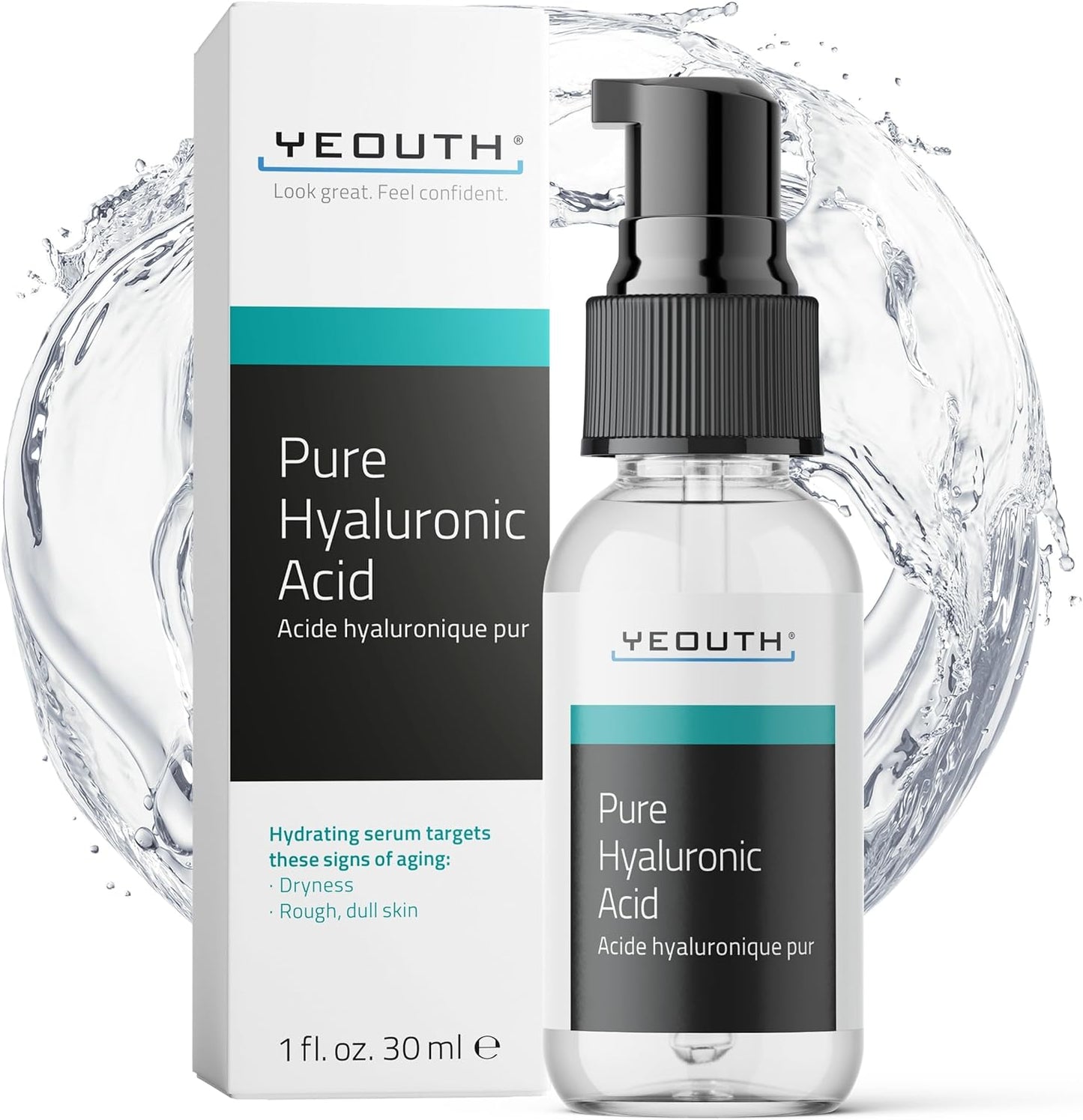 YEOUTH Acide Hyaluronique Serum Visage 99%, Professional Hydratation Soins Pour Le Visage Peau Sensible, Skincare Sans Paraben 30Ml