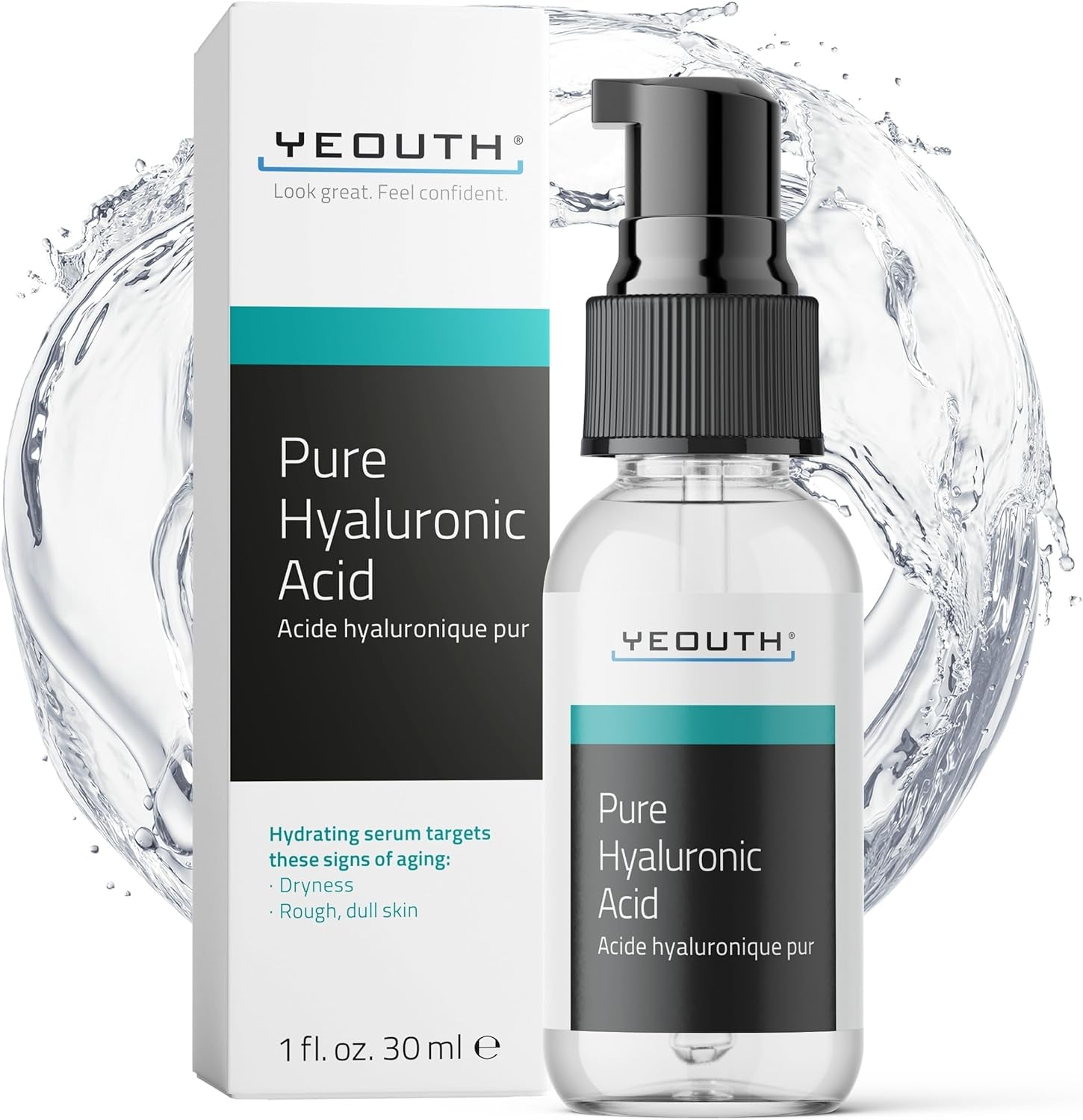 YEOUTH Acide Hyaluronique Serum Visage 99%, Professional Hydratation Soins Pour Le Visage Peau Sensible, Skincare Sans Paraben 30Ml