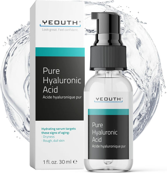 YEOUTH Acide Hyaluronique Serum Visage 99%, Professional Hydratation Soins Pour Le Visage Peau Sensible, Skincare Sans Paraben 30Ml