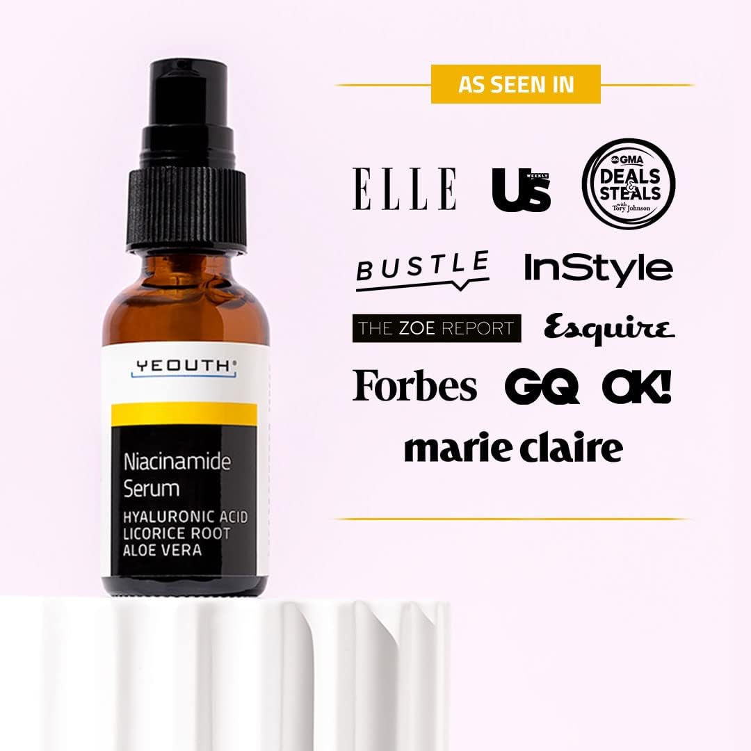 YEOUTH Serum Niacinamide Visage 10% À Acide Hyaluronique Et Aloe Vera, Hydratant Soins Pour Le Visage B3 Améliore Apparence D'Une Peau Au Teint Uniforme 60Ml