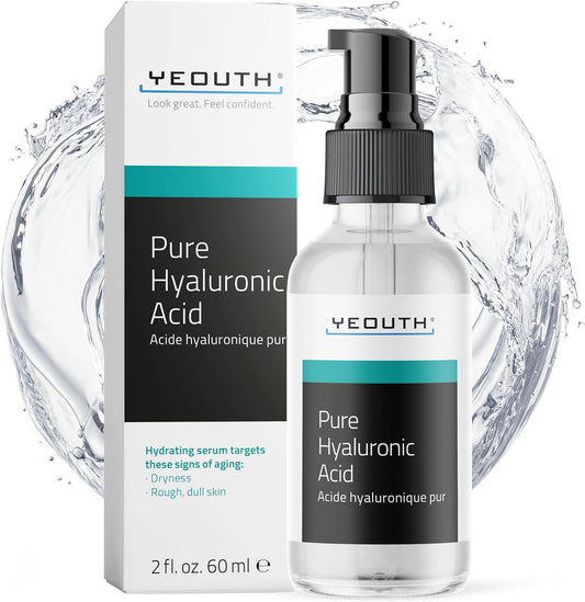 YEOUTH Acide Hyaluronique Serum Visage 99%, Professional Hydratation Soins Pour Le Visage Peau Sensible, Skincare Sans Paraben 60Ml