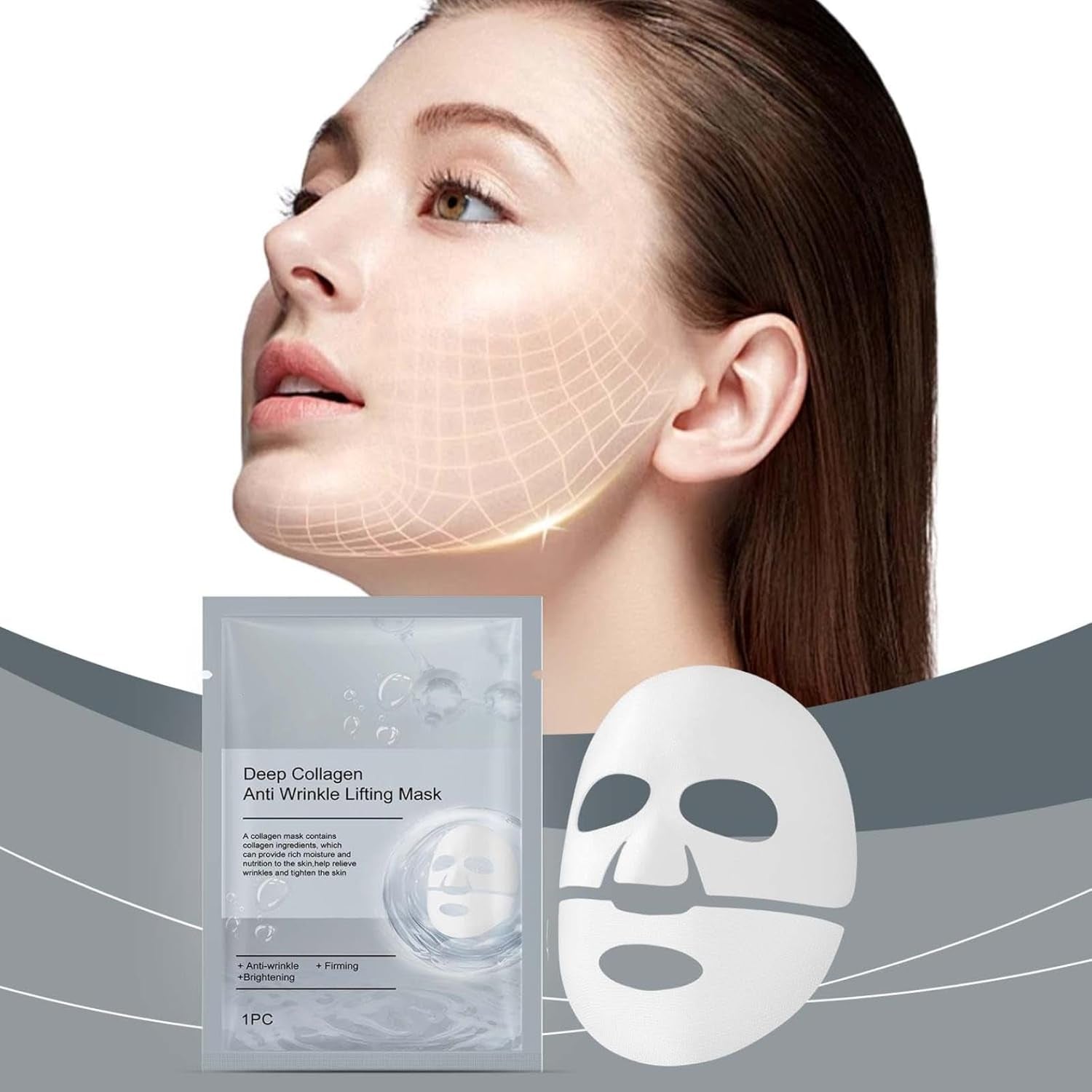 Masque Collagene Visage Korean, Masque Coréen Ftant Anti-Rides Au Collagène Profond Pour Visage, Masque Profond Au Bio-Collagène Réel Visage Coreen, Masque Hydratant Visage Pour Les Peaux (5PC)