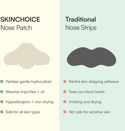 SKIN CHOICE Nose Pore Strips - Patch Nasal Hydrocolloïde Pour Déboucher Et Rétrécir Les Pores, Éliminer Les Impuretés, L'Acné Et Les Boutons, Prévenir Les Points Noirs Végétalien (10 Unité)