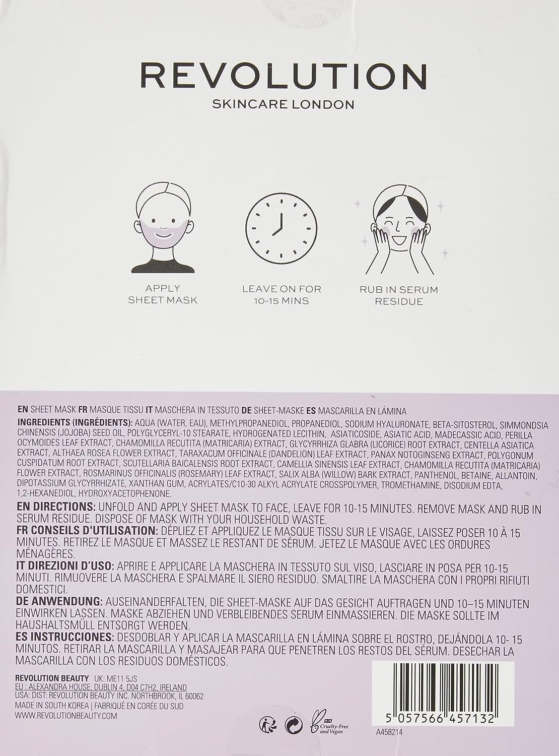 Revolution Skincare London, Maskne Calming & Purifying, Masque En Feuille Pour Le Bas Du Visage