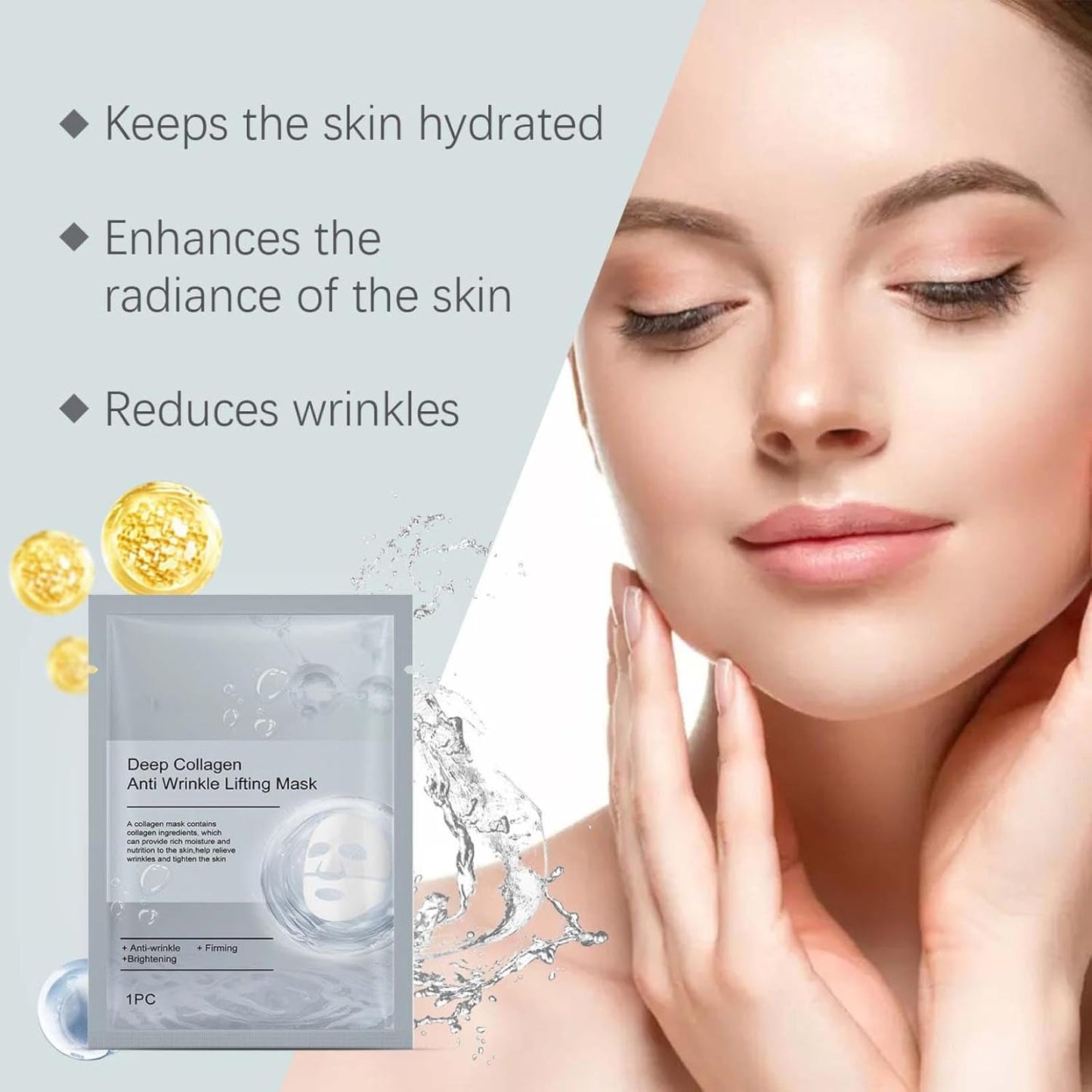 Masque Collagene Visage Korean, Masque Coréen Ftant Anti-Rides Au Collagène Profond Pour Visage, Masque Profond Au Bio-Collagène Réel Visage Coreen, Masque Hydratant Visage Pour Les Peaux (5PC)