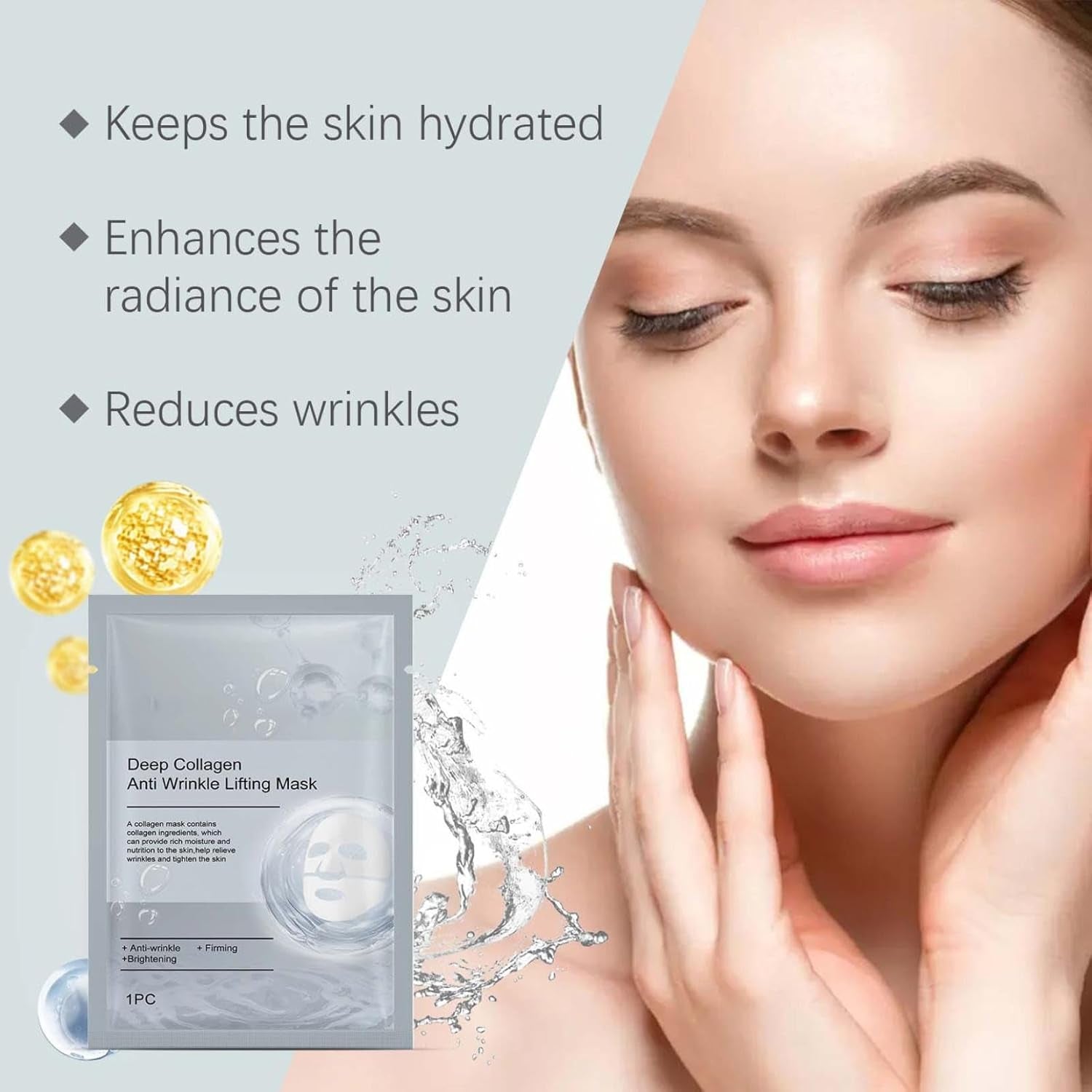 Masque Collagene Visage Korean, Masque Coréen Ftant Anti-Rides Au Collagène Profond Pour Visage, Masque Profond Au Bio-Collagène Réel Visage Coreen, Masque Hydratant Visage Pour Les Peaux (5PC)