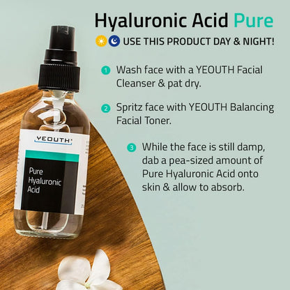 YEOUTH Acide Hyaluronique Serum Visage 99%, Professional Hydratation Soins Pour Le Visage Peau Sensible, Skincare Sans Paraben 60Ml