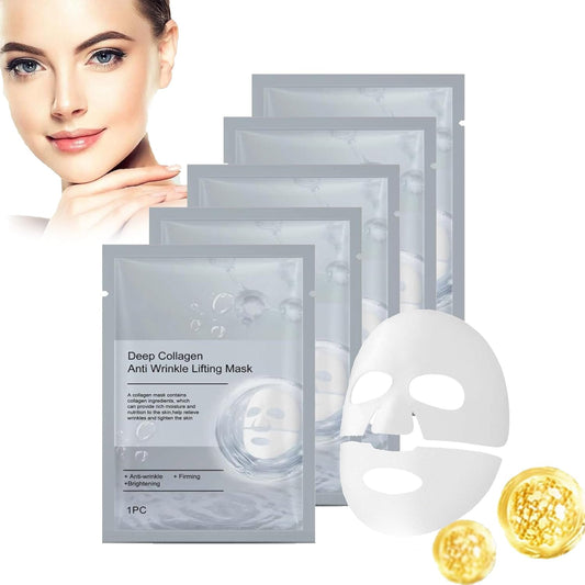 Masque Collagene Visage Korean, Masque Coréen Ftant Anti-Rides Au Collagène Profond Pour Visage, Masque Profond Au Bio-Collagène Réel Visage Coreen, Masque Hydratant Visage Pour Les Peaux (5PC)