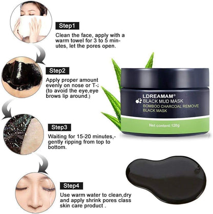 Peel off Masque,Blackhead Remover Masque,Masque Charbon Noire,Nettoyant En Profondeur Rétrécir Pores,Anti-Point Noir Masque,120G