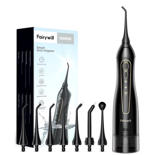 Fairywill Water Flossers for Teeth 300ML Oral Irrigator Rechargeable Portable Dental 3 Modes Water Tank Waterproof Teeth Cleaner