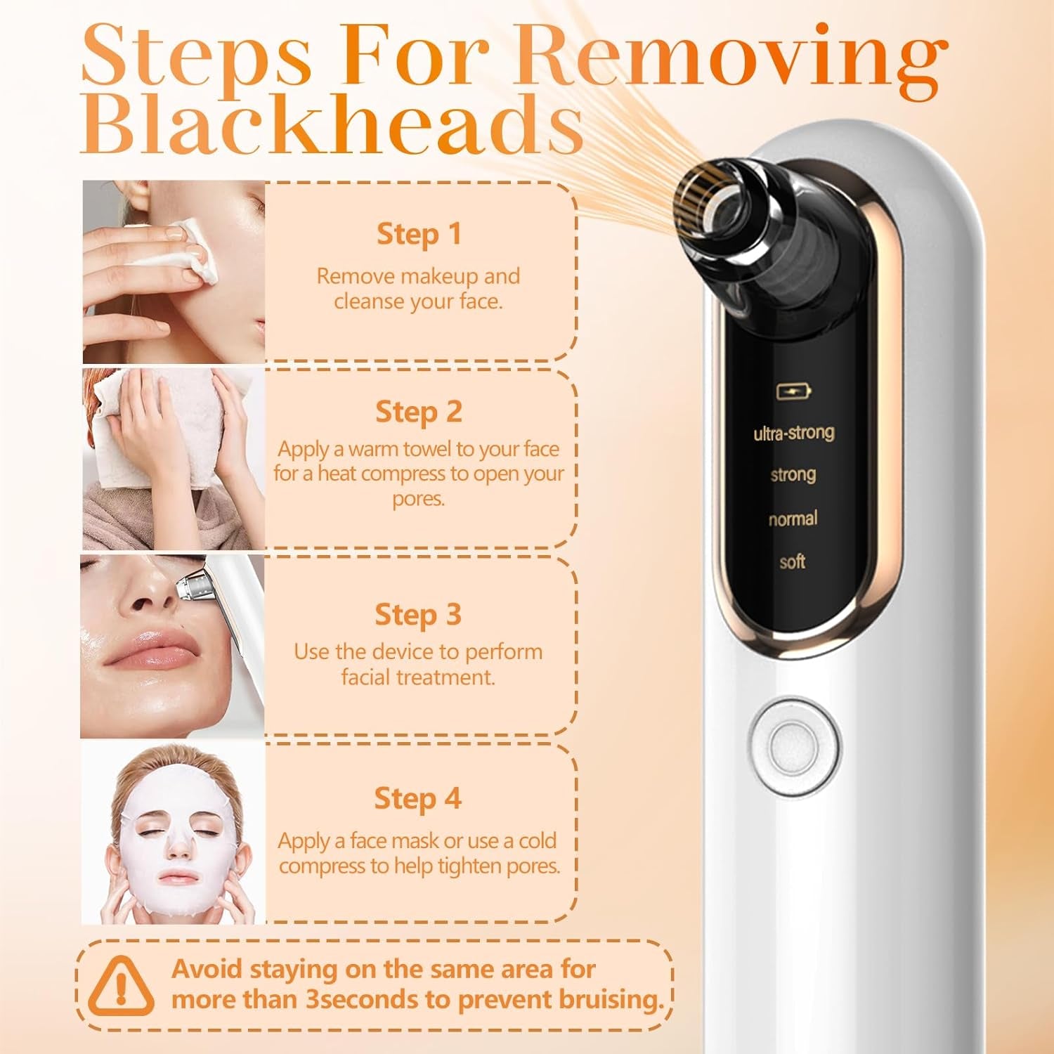 Yccu Aspirateur Point Noir Extracteur Points Noirs Visage Tire Comedon Point Noir anti Point Noir Nez Nettoyage Des Pore Purateur De Peau Soin Visage Blackhead Removal 4 Sondes Et 4 Modes Rechargeable