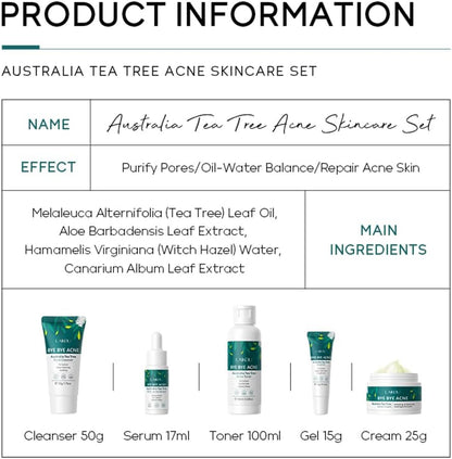 LAIKOU D’Arbre À Thé Ensemble De Soins De La Peau, 5Pcs Routine Skincare Visage anti Imperfections, Avce Nettoyant, Toner, Essence, Gel, Crème, Coffret Cadeau Soins Du Visage Pour Adolescentes Femmes